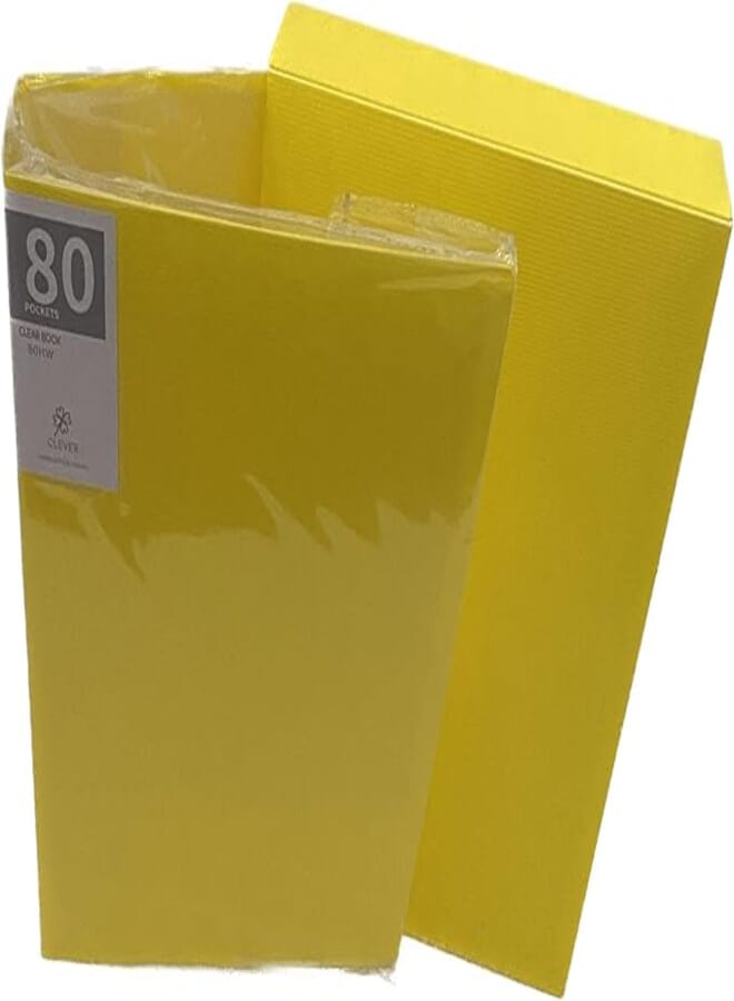 Clever 80 Crystal Clear Pockets Stripped Clear Book, A4 Size, Yellow